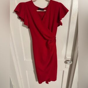 Chic Red Midi Dress with Ruffled Sleeves